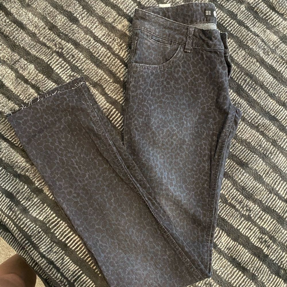 Zara TRF Denim Luxury Straight Legged Leopard Print Black Jeans